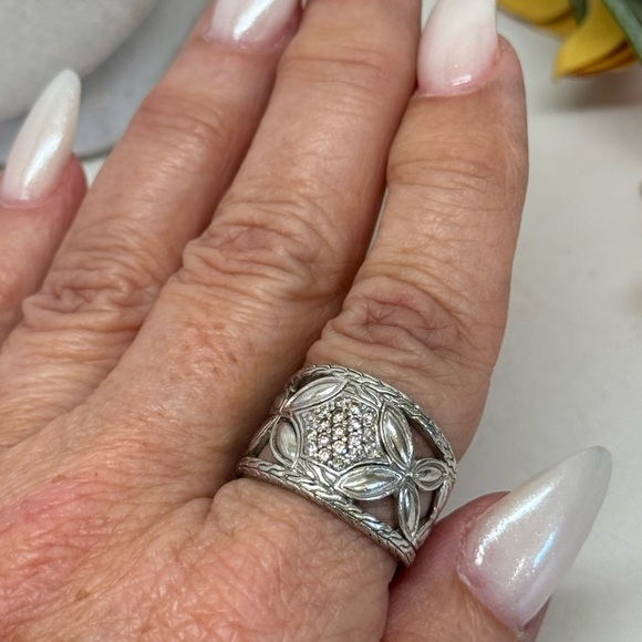 John Hardy Diamond Kawung Wide Band Ring .925 - Picture 8 of 9